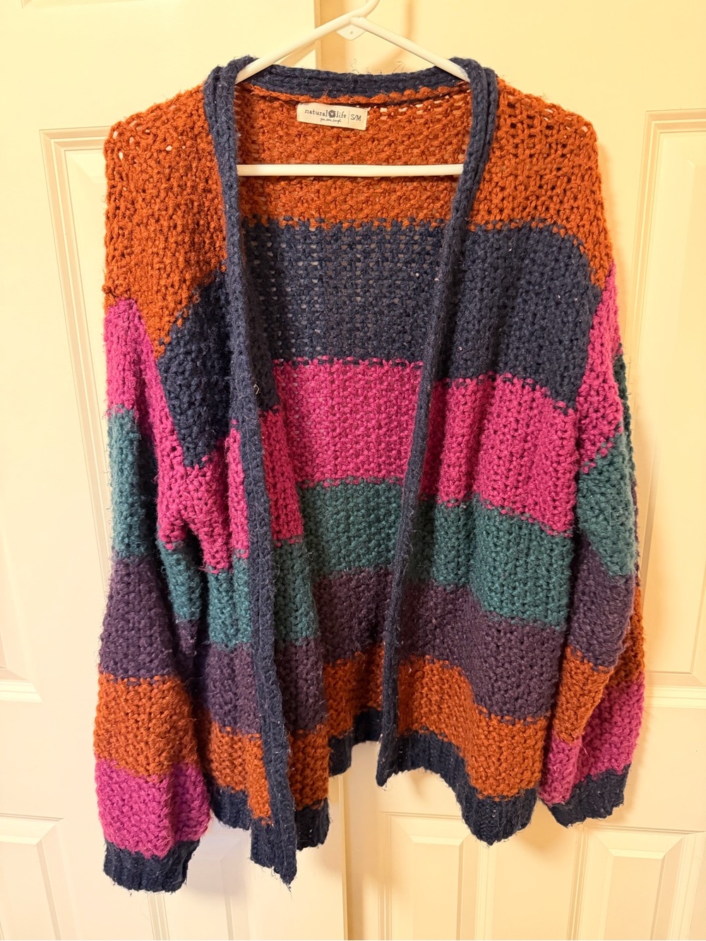 Natural Life Oversized Striped Color Block Chunky Knit Cardigan Sweater Size S/M